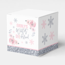 Caja Para Regalos Invierno Onederland Pink Silver Snowflake Cumpleañ