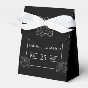 Caja Para Regalos Invitación a la boda de Rosas de tatuaje blanco y