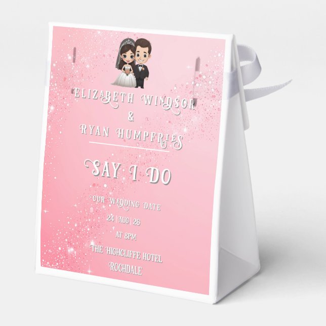 Caja Para Regalos Invitaciones a la boda rosa con paracaídas de diam (Reverso)