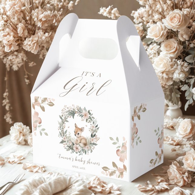 Caja Para Regalos It’s a Girl Floral Deer Baby Shower Favors (Subido por el creador)