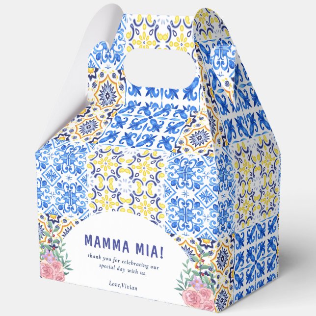 Caja Para Regalos Italiano Blue Tile Mamma Mia Baby Shower (Anverso)