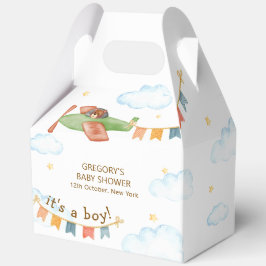 Caja Para Regalos It's A Boy Bear Airplane Sky Baby Shower