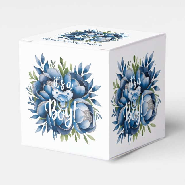 Caja Para Regalos It's a Boy! Pacifier & Peonies Baby Shower Favor (Costado Anverso)
