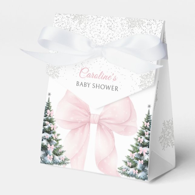 Caja Para Regalos It's Cold Outside Pink Bow Baby Shower Favor Box (Front Side)