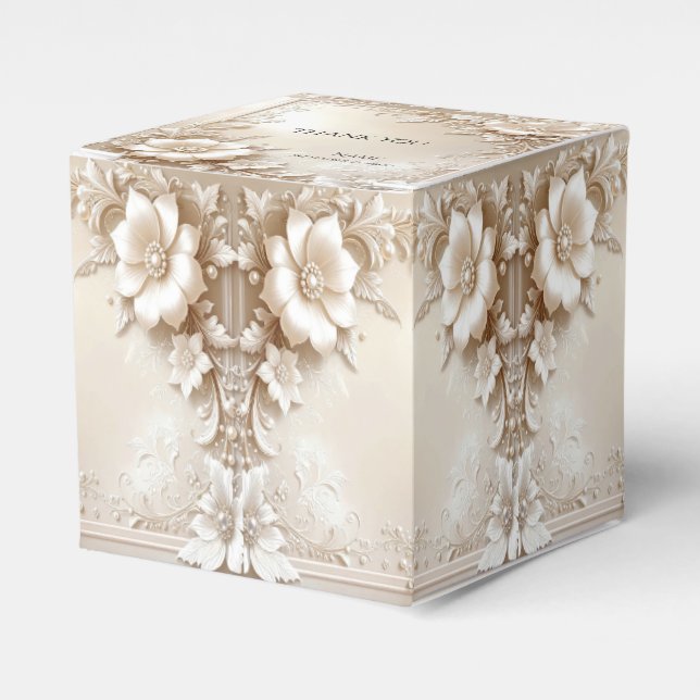 Caja Para Regalos Ivory Flowers Favor Box (Costado Anverso)