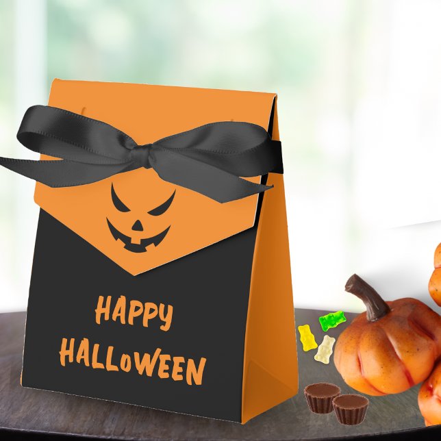 Caja Para Regalos Jack O Lantern Face Pumpkin Naranja negro Hallowee (orange and black jack o lantern pumpkin face happy Halloween  party favor box)