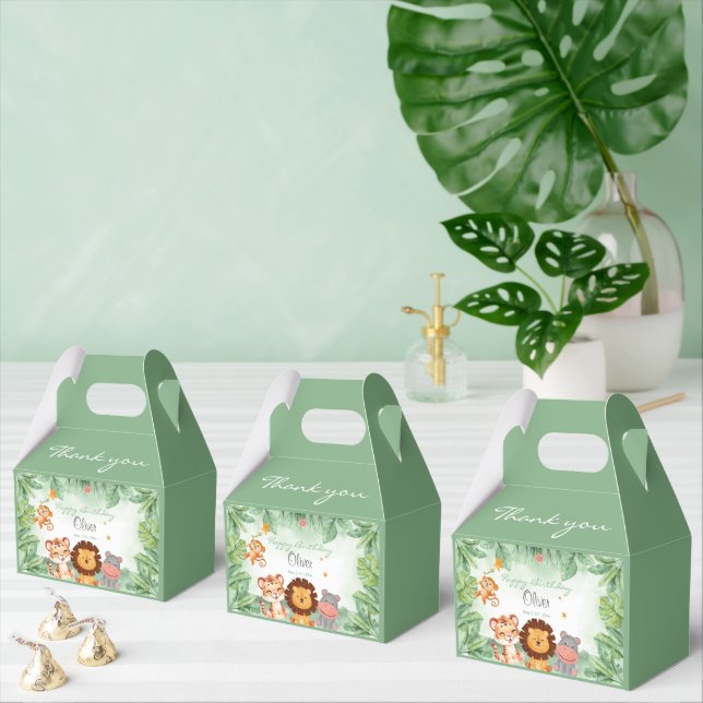 Caja Para Regalos Jóvenes animales de la selva salvaje verde (Múltiple)