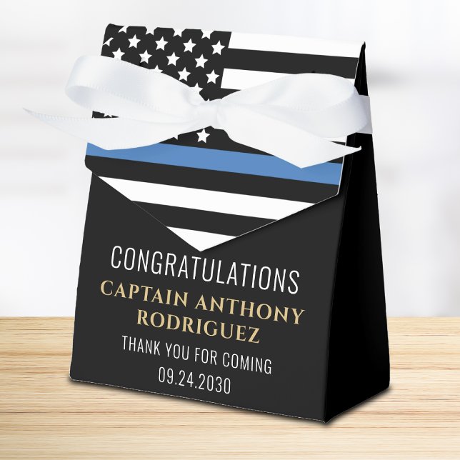 Caja Para Regalos Jubilación de la policía de la línea azul delgada (Thank your party guests for coming to the retirement party of your favor police officer!)