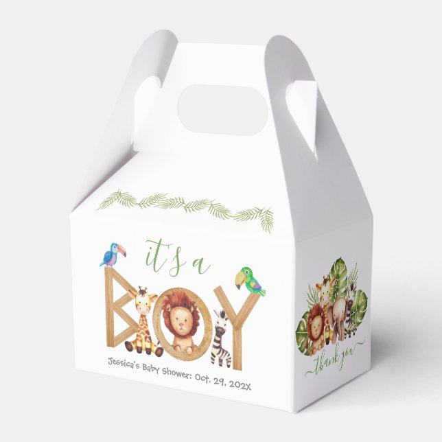 Caja Para Regalos Jungle Boy Cute Safari Animales Wood Baby Shower (Front Side)