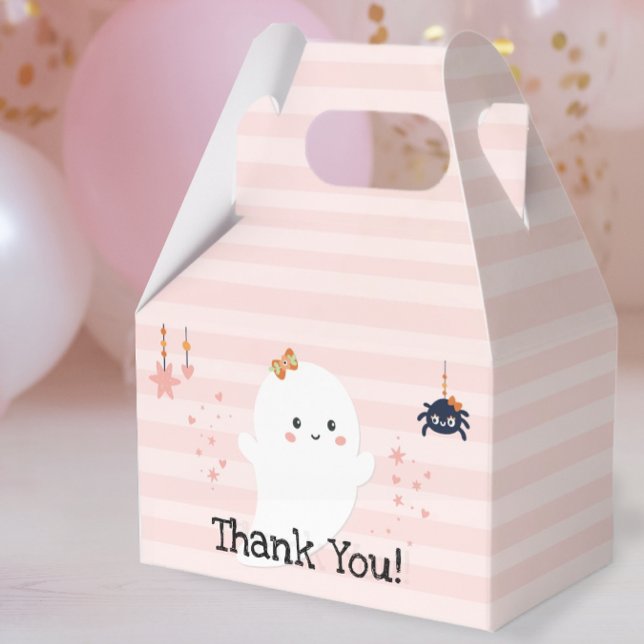 Caja Para Regalos Kawaii Fantasma Rosa Halloween Gracias (Halloween BooDay Thank You Party Favor Box)
