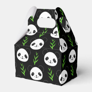 Caja Para Regalos Kawaii Panda Pattern Bambú en verde blanco negro