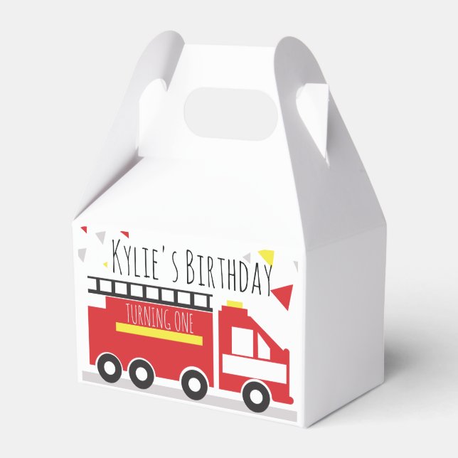Caja Para Regalos Kids Firetruck Diversión Confetti Nombre de cumple (Front Side)