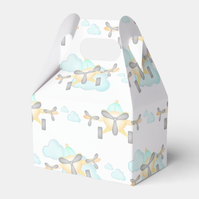 Caja Para Regalos Kids Yellow Airplane Flying Aviation Birday (Front Side)