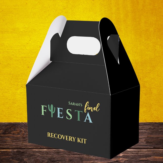 Caja Para Regalos Kit de recuperación final de Fiesta Bachelorette P (Final fiesta bachelorette party recovery kit, cactus mexican bachelorette vibrant green and yellow)