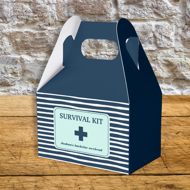 Caja Para Regalos Kit de supervivencia del bachiller Party Nautical (Bachelor Party Survival Kit Navy Nautical Favor Boxes)
