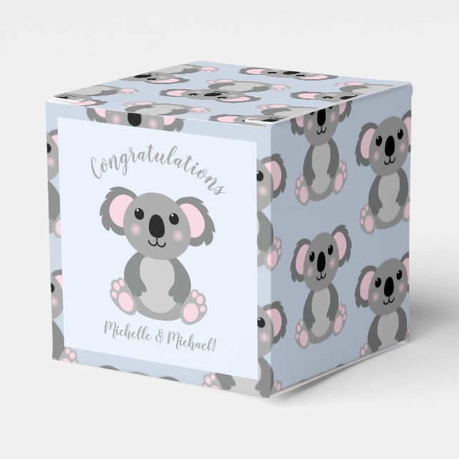 Caja Para Regalos Koala Bear Baby Shower Blue (Costado Anverso)