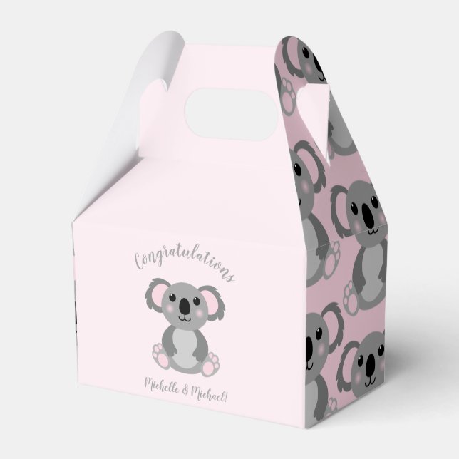 Caja Para Regalos Koala Bear Baby Shower Chica Rosa (Front Side)