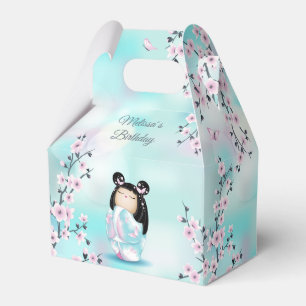 Caja Para Regalos Kokeshi Doll Cerezo en flor turquesa