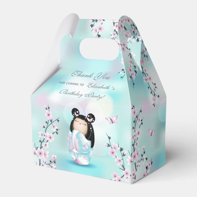 Caja Para Regalos Kokeshi Doll Cherry Blossom Gracias Cumpleaños (Front Side)