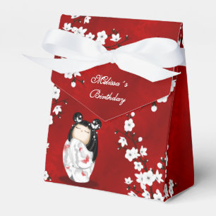 Caja Para Regalos Kokeshi Doll Rojo Negro Blanco Cerezo Blossoms Fav