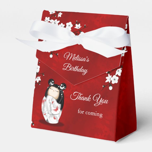 Caja Para Regalos Kokeshi Doll White Red Birday Gracias (Front Side)