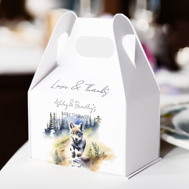 Caja Para Regalos La aventura temática del lobo espera una ducha de  (Wolf themed baby shower favor gift box adventure awaits national parks baby shower favor box)