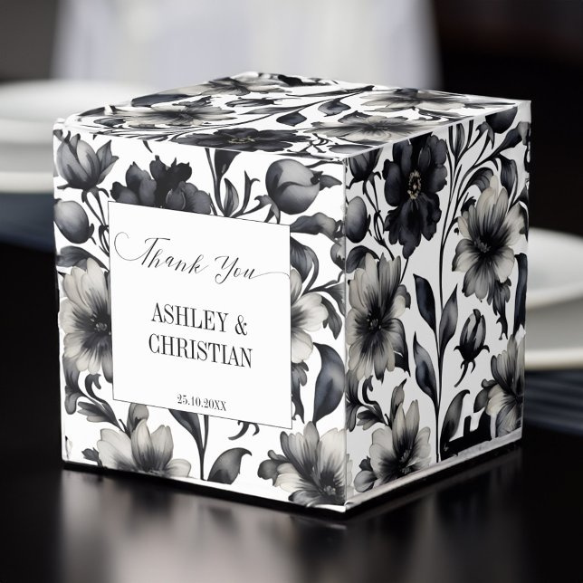Caja Para Regalos La boda favorece los dulces blancos y negros (Wedding favors black and white candy favor box personalized wedding favor box elegant simple floral)