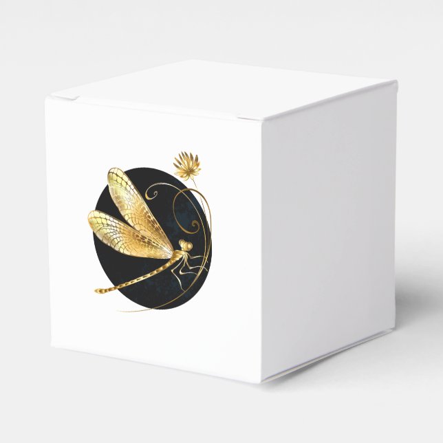 Caja Para Regalos La libélula dorada en círculo negro (Costado Anverso)