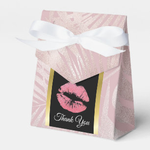 Caja Para Regalos Labios rosados del purpurina y hojas tropicales