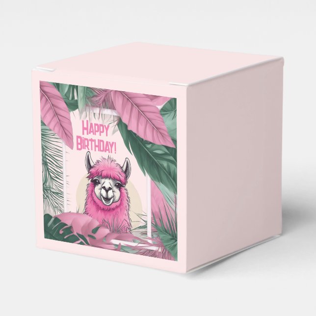 Caja Para Regalos Lama sonriente rosa feliz (Costado Anverso)