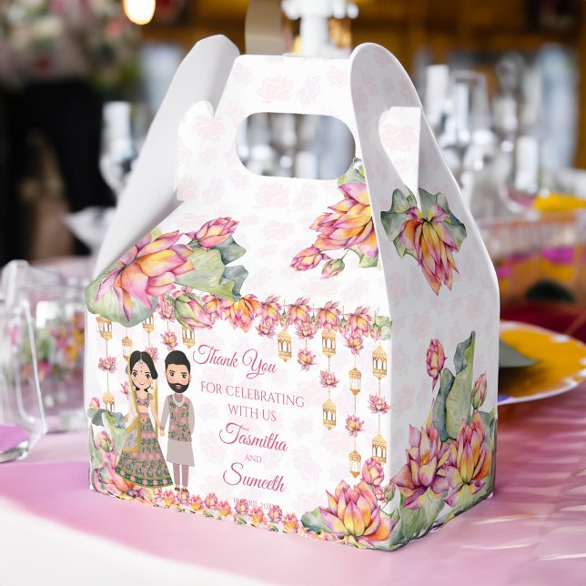 Caja Para Regalos Lámparas de Lotus Méndi indio personalizado (Lotus lanterns Indian mehndi personalized Favor Box)