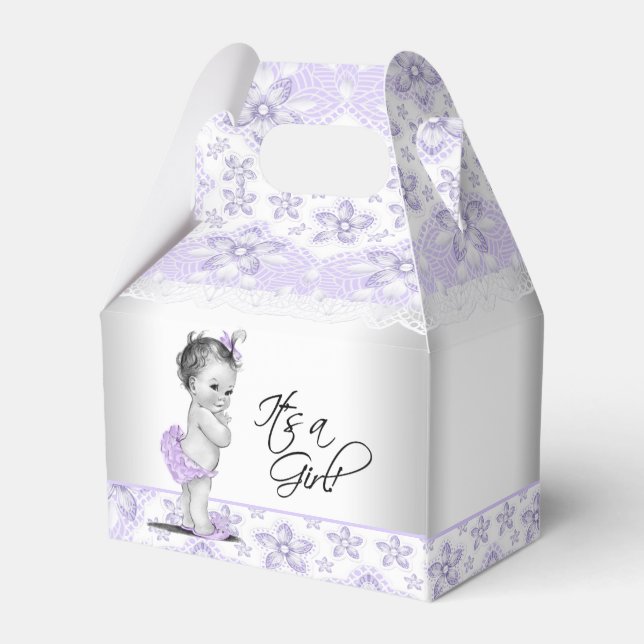 Caja Para Regalos Lavanda morada y Baby Shower gris (Reverso)