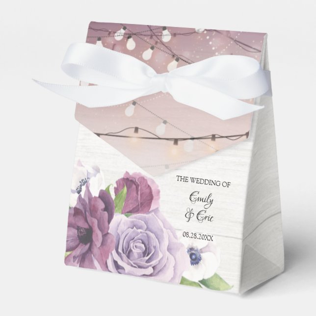Caja Para Regalos Lavender Peony Wood String De Luces Boda (Front Side)
