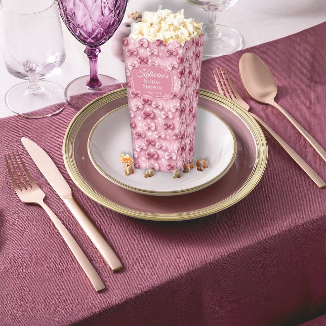 Caja Para Regalos Lazos de Coqueta Rosa Elegantes y Caprichosos para (Elegant and Whimsical Pink Coquette Bows Bridal Shower Popcorn Favor Boxes)