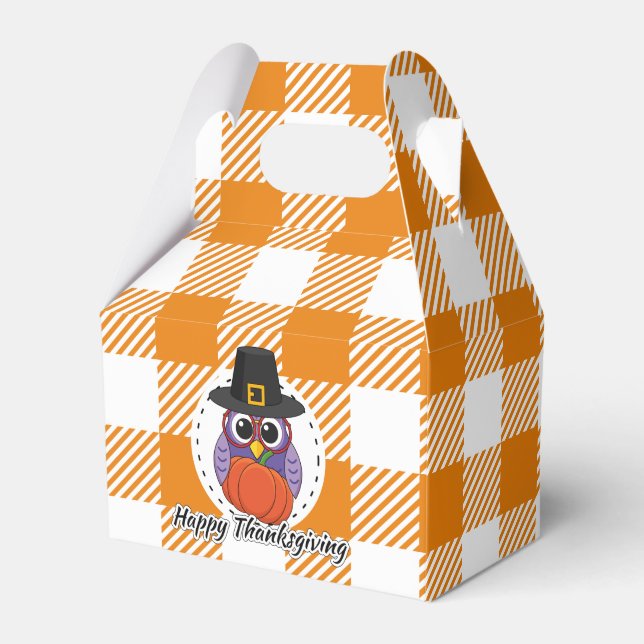 Caja Para Regalos Lechuza peregrina sobre Naranja sembrada - Feliz D (Front Side)
