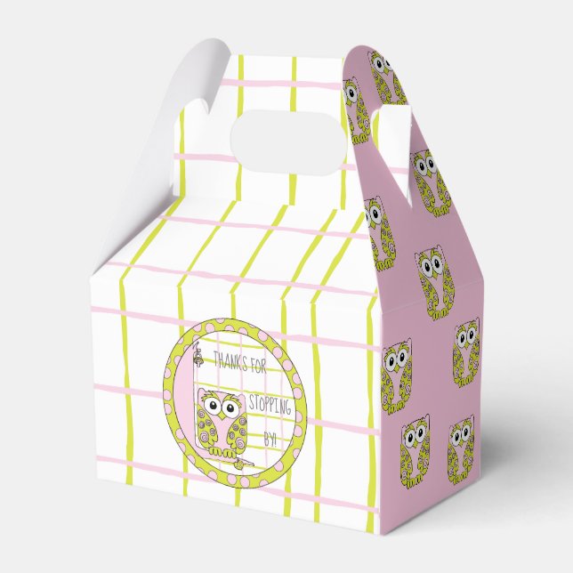 Caja Para Regalos Lechuza rosa Baby Shower (Reverso)