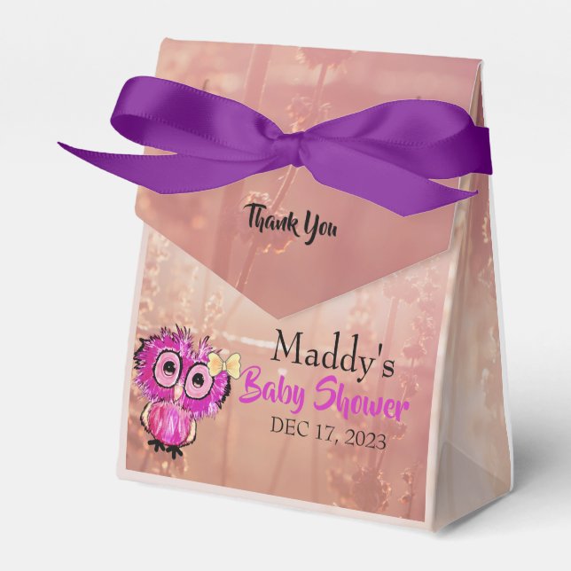 Caja Para Regalos Lechuza Rosa Cute Gracias Baby Shower (Front Side)