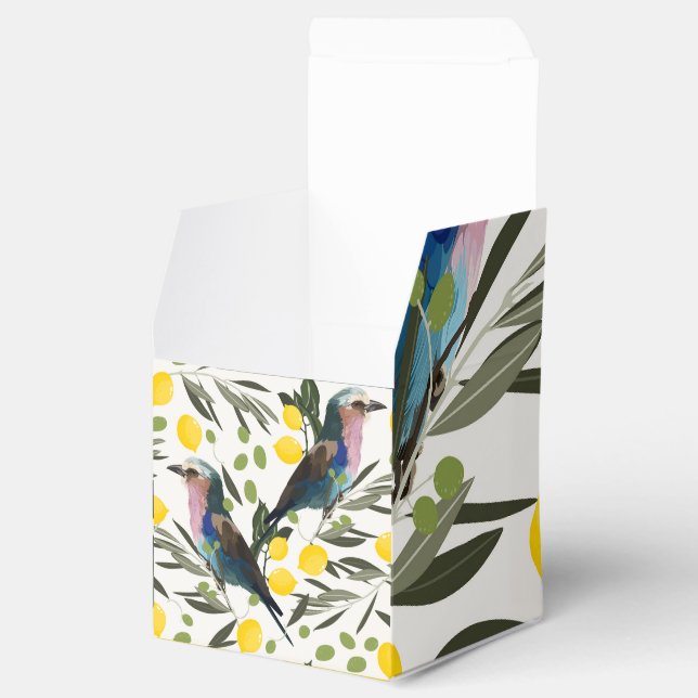Caja Para Regalos Lemones, olivos, ilustracion de aves (Abierto)