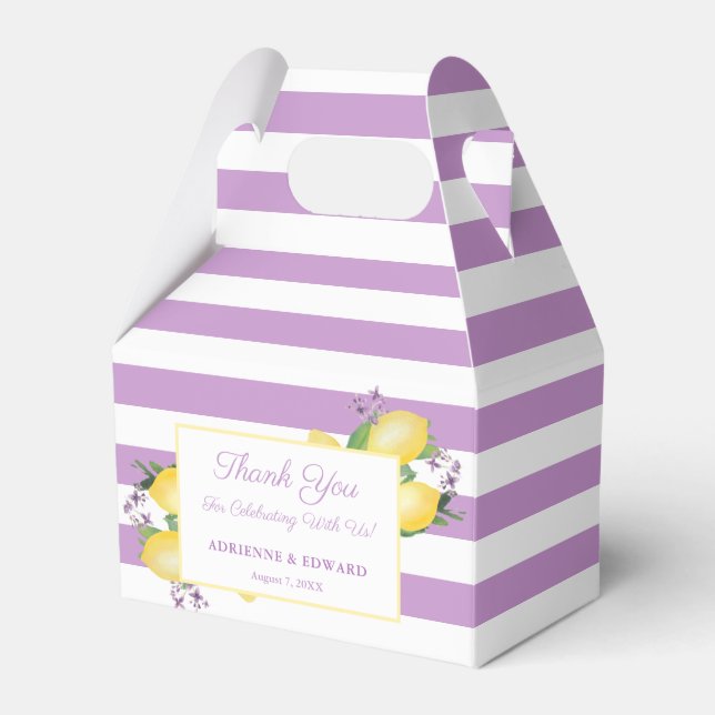 Caja Para Regalos Lemons Lavender Rayas púrpura ducha de bodas (Front Side)