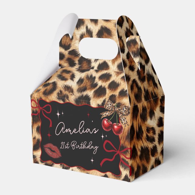 Caja Para Regalos Leopard Cheetah Cherry Birthday Favor Box (Front Side)