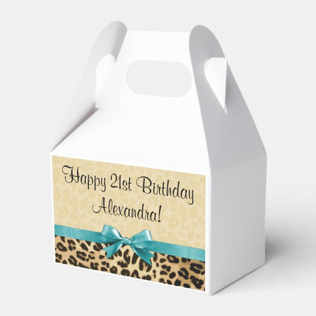Caja Para Regalos Leopard Print Aqua Blue Bow Chicas (Front Side)