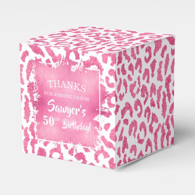 Caja Para Regalos Leopardo blanco rosado (Costado Anverso)