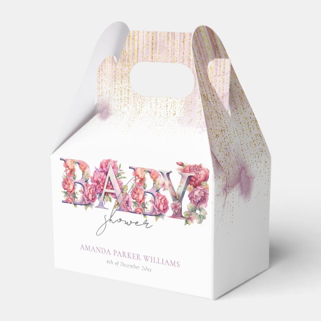 Caja Para Regalos Letras florales personalizadas de Baby Shower (Front Side)