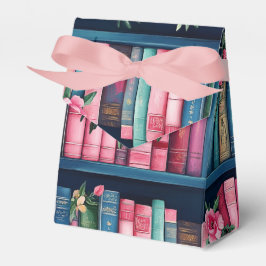 Caja Para Regalos Libros rosas y azules y flores en estantería
