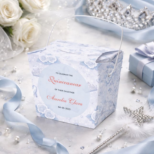 Caja Para Regalos Light Blue Silver Princess Quinceanera Birthday  (Light Blue Silver Princess Quinceanera Birthday Favor Boxes
)
