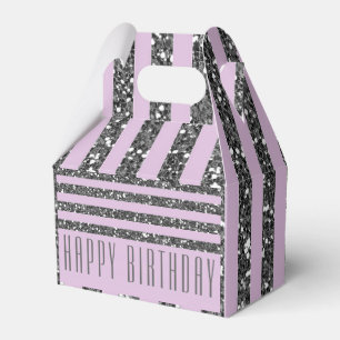 Caja Para Regalos Lila Lavanda Purpura Plata Brillo Rayas Fiesta