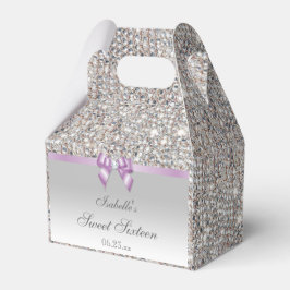 Caja Para Regalos Lilac Faux Bow Silver Sequins Sweet 16