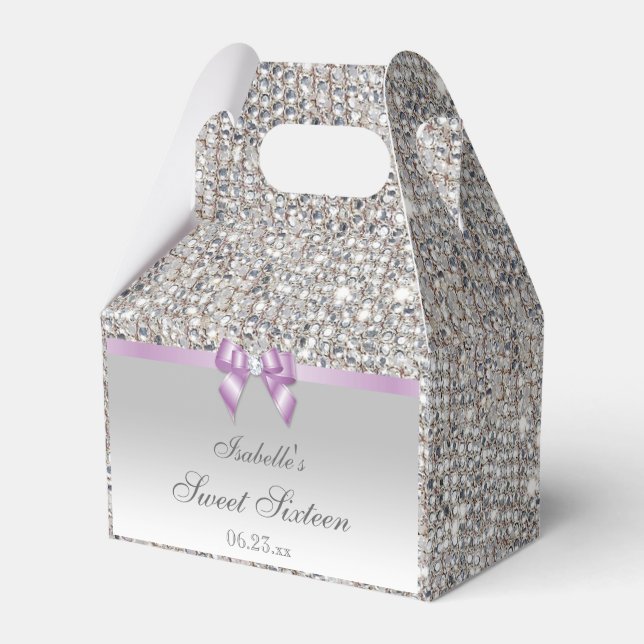 Caja Para Regalos Lilac Faux Bow Silver Sequins Sweet 16 (Front Side)