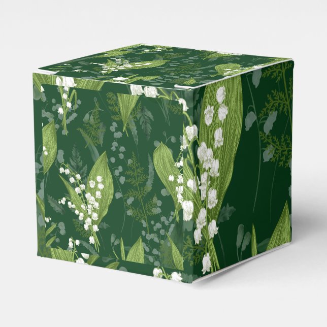 Caja Para Regalos Lily of Valley con Ferns || Verde oscuro (Costado Anverso)