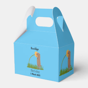 Caja Para Regalos Lindo perro de la pradera oliendo flor caricatura